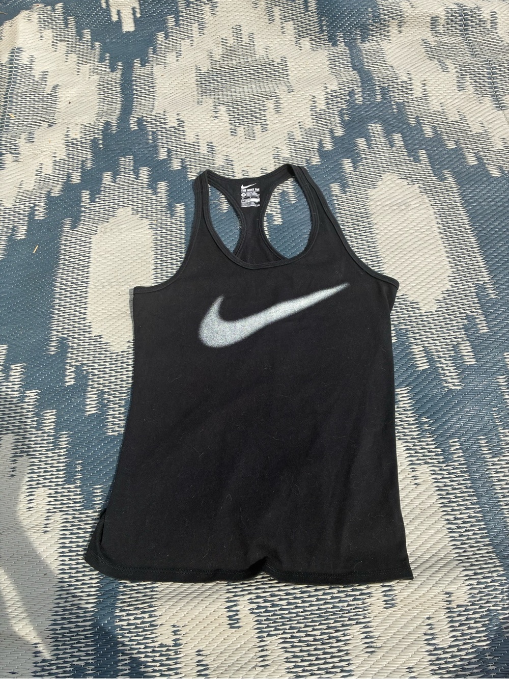 Nike Active Wear Black Racerback Tank with Metallic White Swoosh Logo - Picture 2 of 7